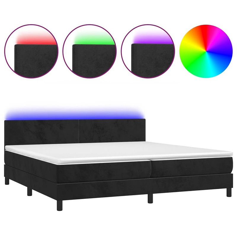 Foto van The living store boxspring - zwart fluweel - bed - matras - led - 203x200x78/88 cm - hoogte verstelbaar