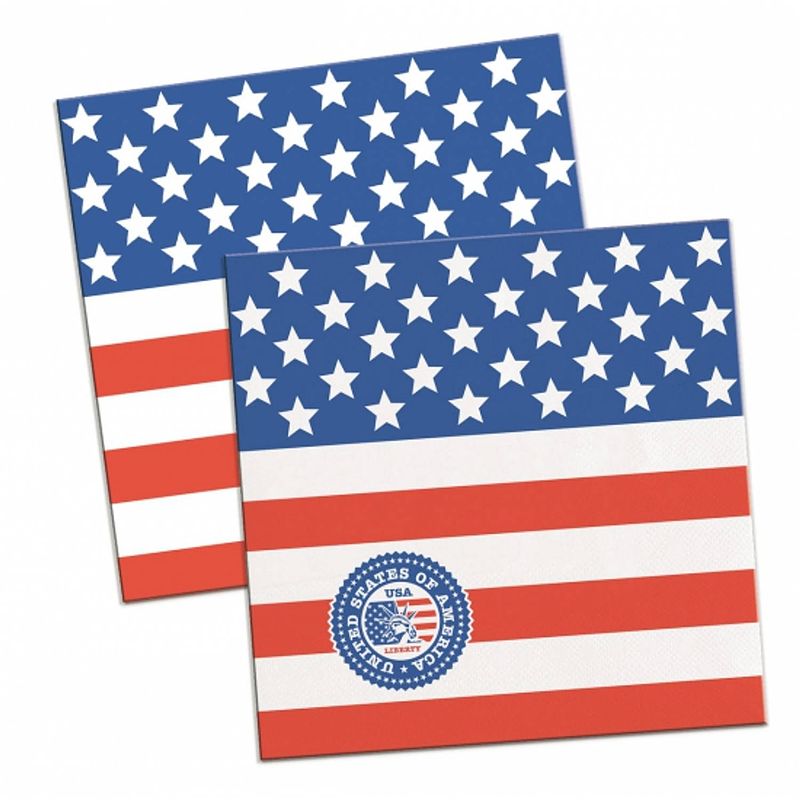 Foto van 60x amerikaanse vlag/usa themafeest servetten 25 x 25 cm - feestservetten