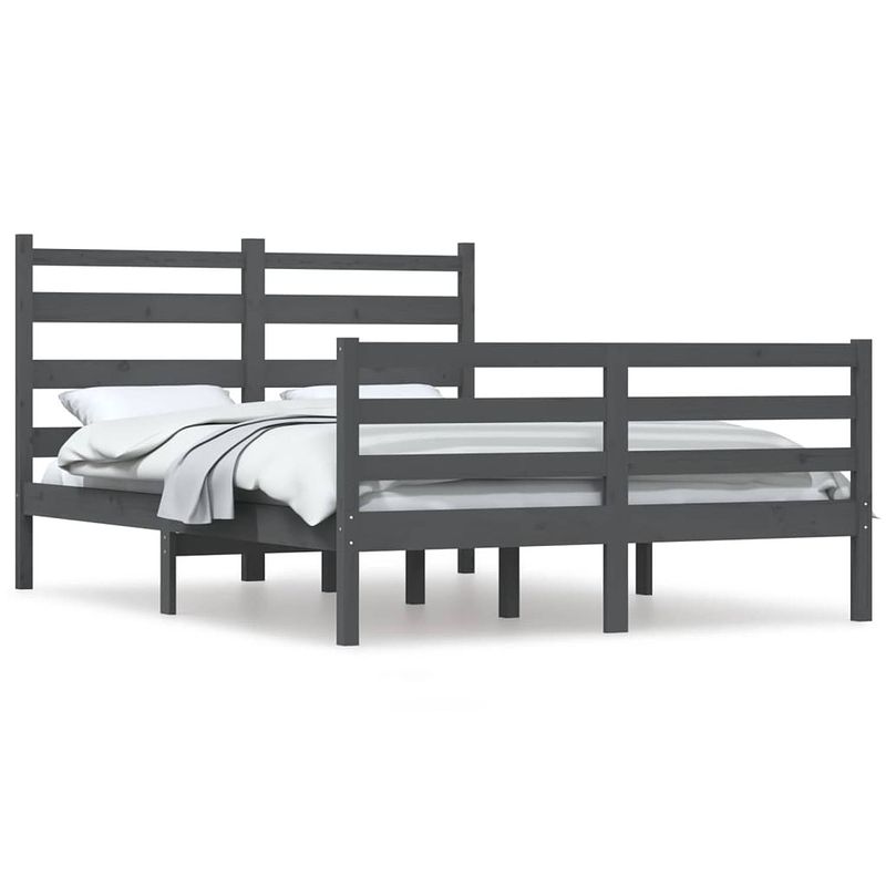 Foto van Vidaxl bedframe massief grenenhout grijs 160x200 cm