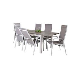 Foto van Albany tuinmeubelset tafel 90x160/240cm en 6 stoel copacabana wit, grijs.