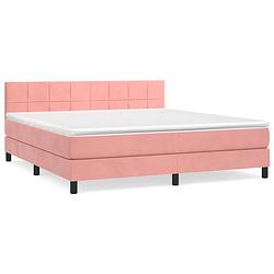 Foto van The living store boxspringbed - fluweel - pocketvering - middelharde ondersteuning - roze - 203 x 180 x 78/88 cm -