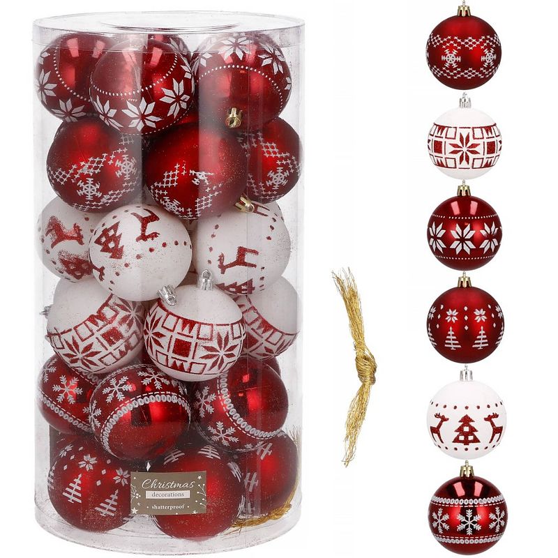 Foto van Kerstballen 30 stuks 5 cm rood/wit