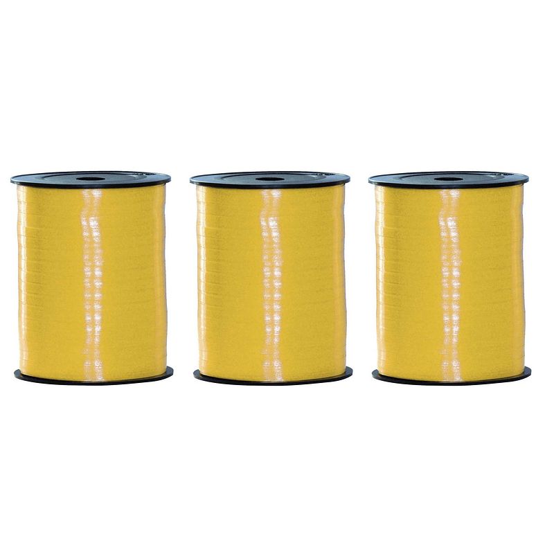 Foto van 3x rollen geel cadeau sier lint 500 meter x 5 milimeter breed - cadeaulinten