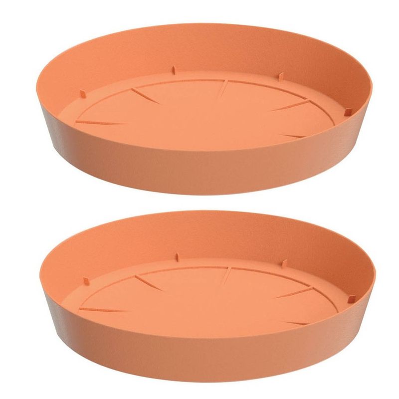 Foto van Opvangschaal/onderschaal bloempot/plantenpot - 3x - terracotta - rond - dia 30 cm - plantenpotten