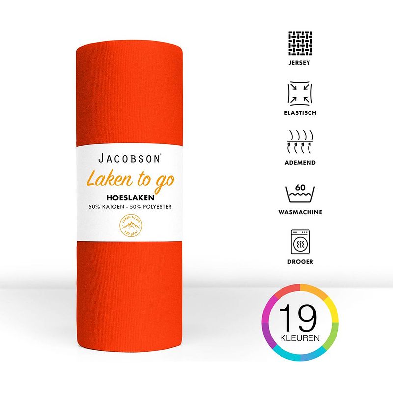 Foto van Jacobson - hoeslaken - 90x200cm - jersey katoen - tot 25cm matrasdikte - oranje