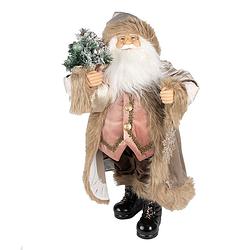 Foto van Clayre & eef beeld kerstman 30 cm beige kunststof kerstfiguren beige kerstfiguren