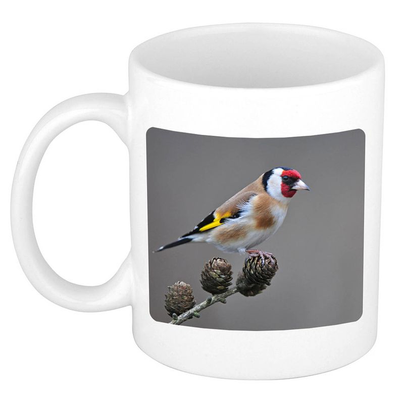 Foto van Dieren foto mok putter vogel - vogels beker wit 300 ml - feest mokken