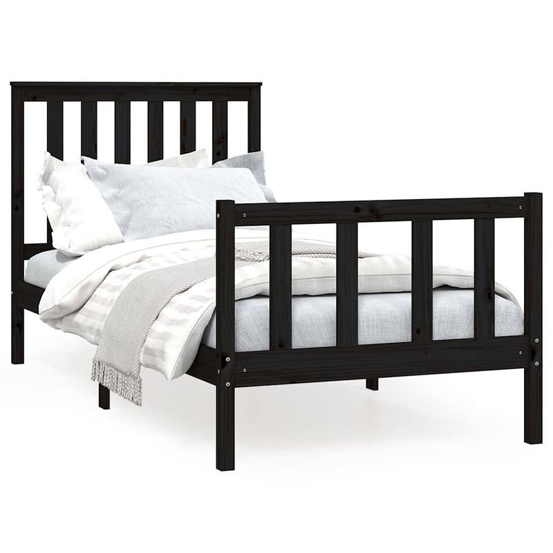 Foto van The living store bedframe grenenhouten - bedframes - 205.5x96x101 cm - zwarte kleur