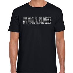 Foto van Glitter holland t-shirt zwart rhinestone steentjes voor heren nederland supporter ek/ wk s - feestshirts