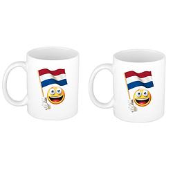 Foto van 2x stuks smiley vlag nederland mok/ beker wit 300 ml - feest mokken