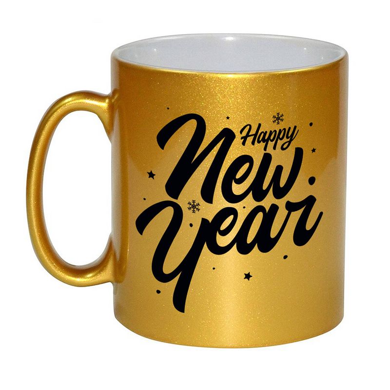 Foto van Happy new year cadeau gouden mok/beker van 330 ml - bekers