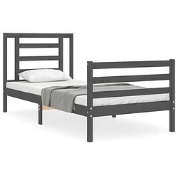 Foto van The living store massief grenenhouten bedframe - grijs - 205.5 x 95.5 x 100 cm - multiplex lattenbodem