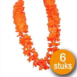 Foto van Oranje versiering 6 stuks oranje krans hawaii xl