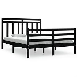 Foto van The living store bedframe - massief grenenhout - multiplex lattenbodem - 195.5 x 140.5 cm - zwart - 135 x 190 cm