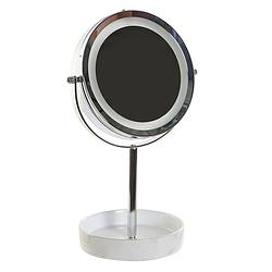 Foto van Luxe badkamerspiegel / make-up spiegel met led verlichting rond zilver metaal d15 x h33 cm - make-up spiegeltjes