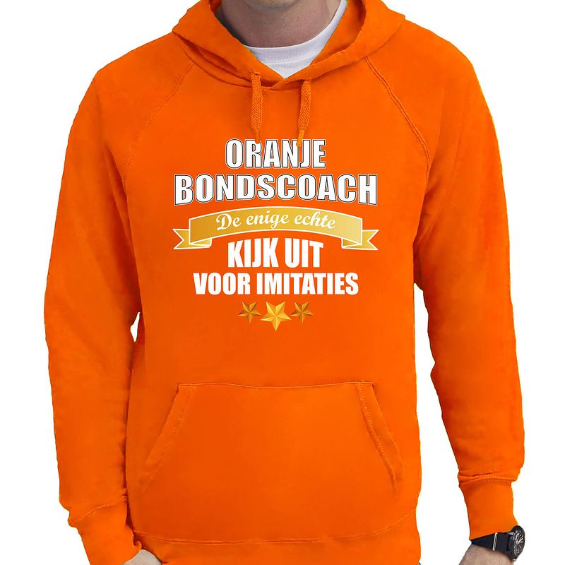 Foto van Oranje fan hoodie / sweater met capuchon holland de enige echte bondscoach ek/ wk voor heren m - feesttruien