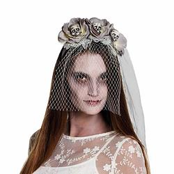 Foto van Halloween - horror bruid/zombie haarband/diadeem met sluier voor volwassenen - verkleedhaardecoratie