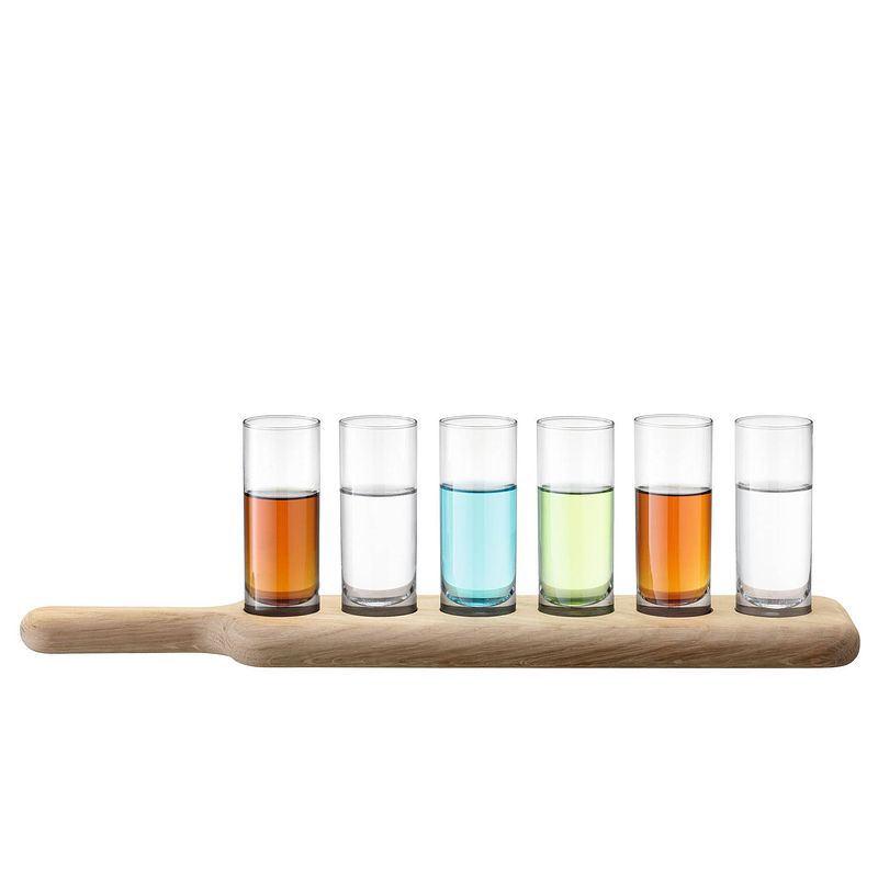 Foto van L.s.a. - paddle wodka set met serveerplank set van 6 stuks - glas - transparant