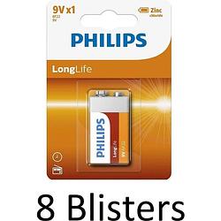 Foto van 8 stuks (8 blisters a 1 st) philips longlife 9v batterijen