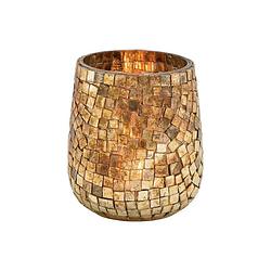 Foto van Glazen design windlicht/kaarsenhouder in de kleur mozaiek champagne goud met formaat 11 x 10 cm. voor waxinelichtjes
