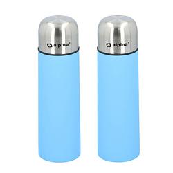 Foto van 2x stuks rvs thermosfles/isoleerfles mistblauw 750 ml - thermosflessen