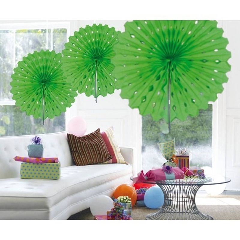 Foto van 3x honeycomb waaiers lime groen 45 cm - hangdecoratie