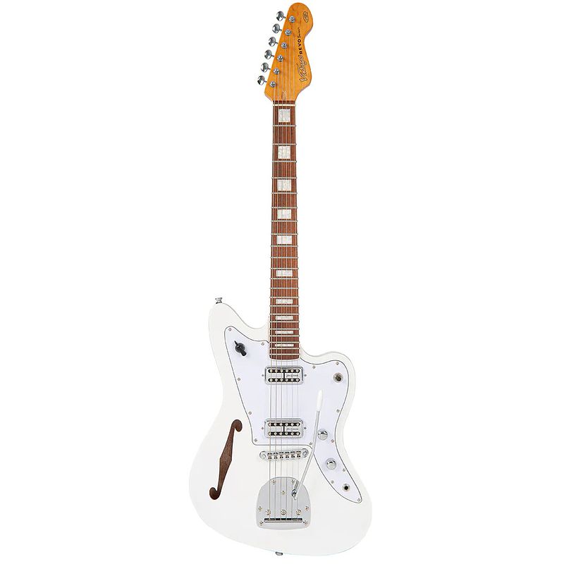 Foto van Vintage revo series surfmaster thinline twin arctic white elektrische gitaar