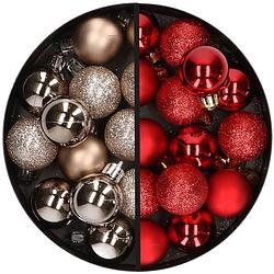 Foto van 34x stuks kunststof kerstballen champagne en rood 3 cm - kerstbal