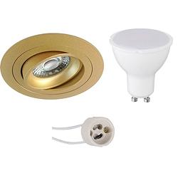 Foto van Led spot set - pragmi alpin pro - gu10 fitting - inbouw rond - mat goud - 6w - natuurlijk wit 4200k - kantelbaar - ø92mm