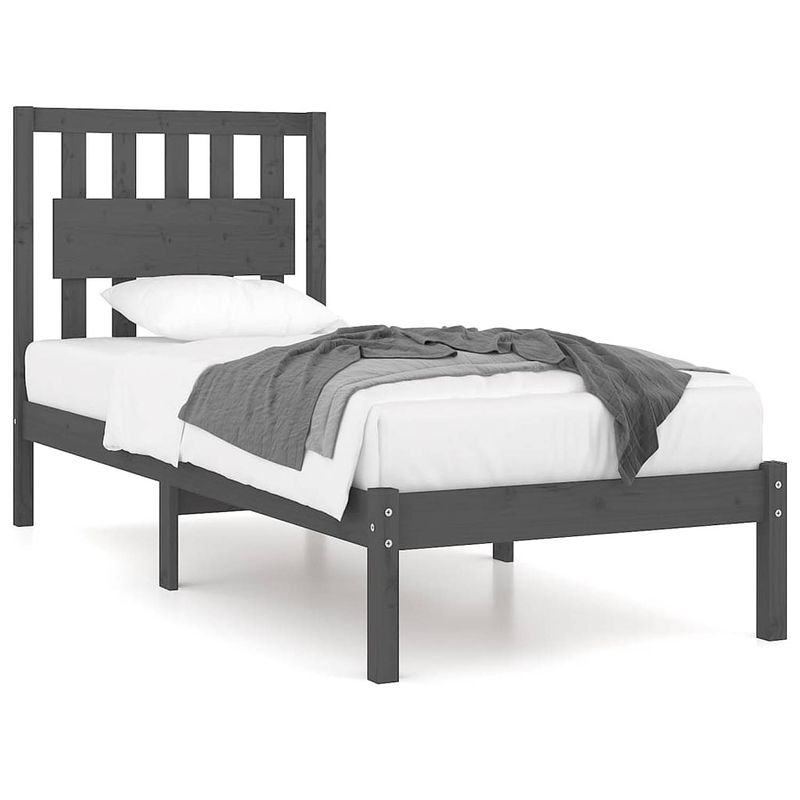 Foto van The living store houten bedframe - grijs - 205.5 x 105.5 x 31 cm - massief grenenhout