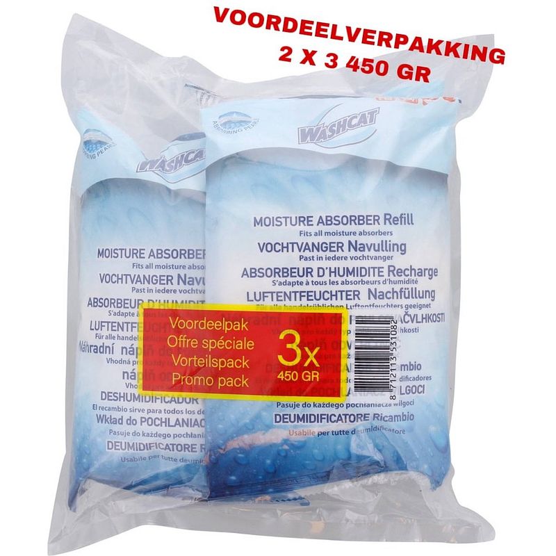 Foto van Washcat - vochtvanger navulling - vochtvreter - navulzak - voordeelverpakking - 6 x 450 gr