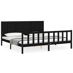 Foto van The living store bed grenenhout - zwart - 205.5 x 205.5 x 100 cm - multiplex lattenbodem