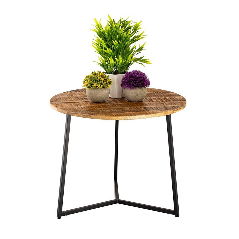 Foto van Parya home - salontafel rond massief hout ø 56cm woonkamertafel bijzettafel metalen onderstel zwart