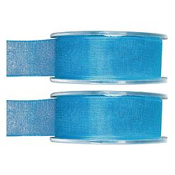 Foto van 2x hobby/decoratie turquoise organza sierlinten 2,5 cm/25 mm x 20 meter - cadeaulinten