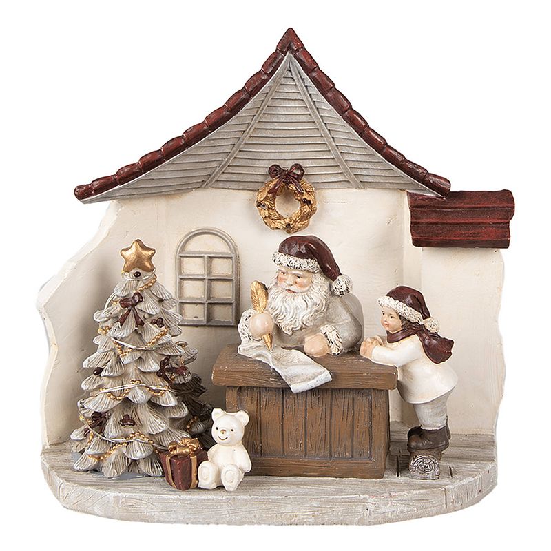 Foto van Clayre & eef kerstdecoratie met led-verlichting huis 19x10x18 cm wit polyresin wit