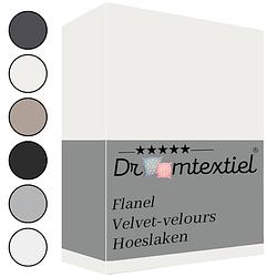 Foto van Droomtextiel zachte flanel velvet velours hoeslaken crème lits-jumeaux 160x200 cm - hoogwaardige kwaliteit - super zacht