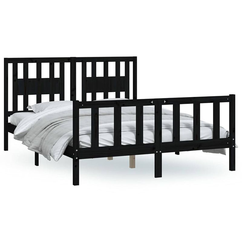 Foto van The living store houten bedframe - massief grenenhout - 205.5 x 145.5 x 69.5 cm - zwart