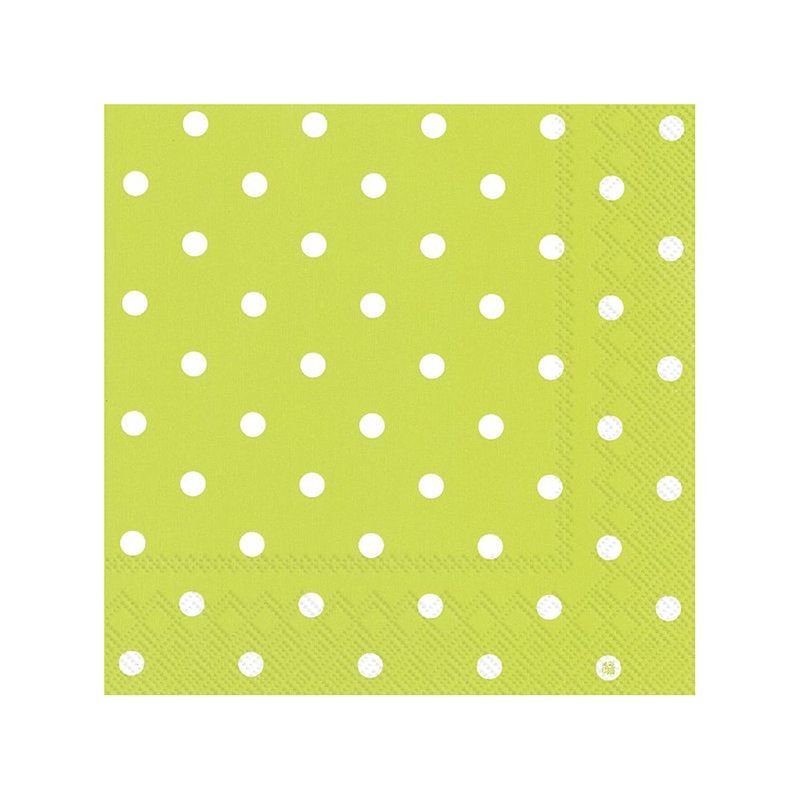 Foto van 60x polka dot 3-laags servetten lime groen met witte stippen 33 x 33 cm - feestservetten