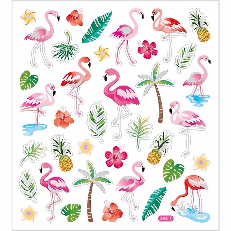 Foto van Flamingo thema kinder stickers gekleurd 37 stuks - stickers