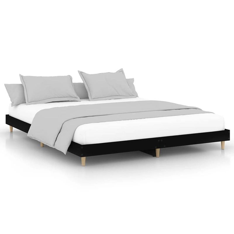 Foto van The living store bedframe - houten - zwart - 203x153x20 cm - poten - multiplex lattenbodem