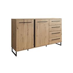 Foto van Meubella dressoir saturn - eiken - zwart - 159 cm