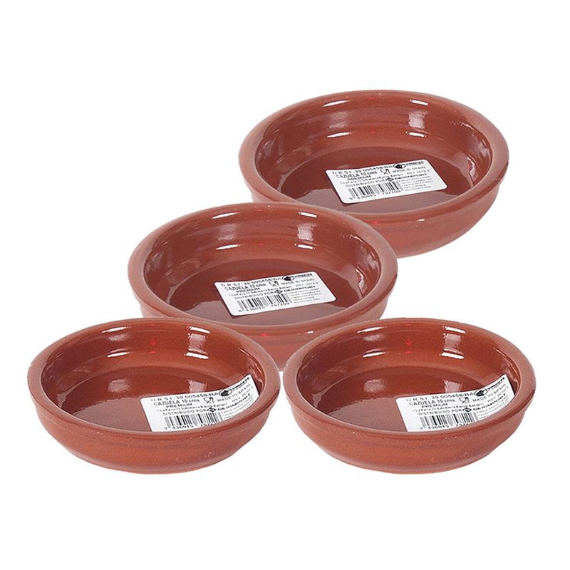 Foto van 4x terracotta tapas bakjes/schaaltjes 12 cm en 10 cm - snack en tapasschalen