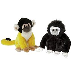 Foto van Apen serie zachte pluche knuffels 2x stuks - squirrel aap en gibbon aap van 18 cm - knuffeldier