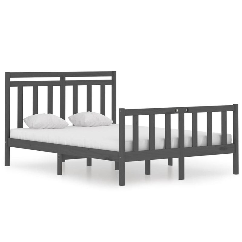 Foto van The living store bedframe - massief grenenhout - dubbel bed (135 x 190 cm) - grijs