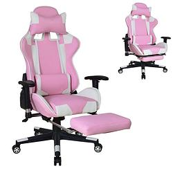 Foto van Gamestoel thomas met voetsteun - bureaustoel racing stijl - ergonomisch - roze wit