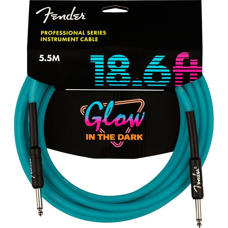 Foto van Fender professional glow in the dark jackkabel 6.35 mm recht blauw 5.5 meter