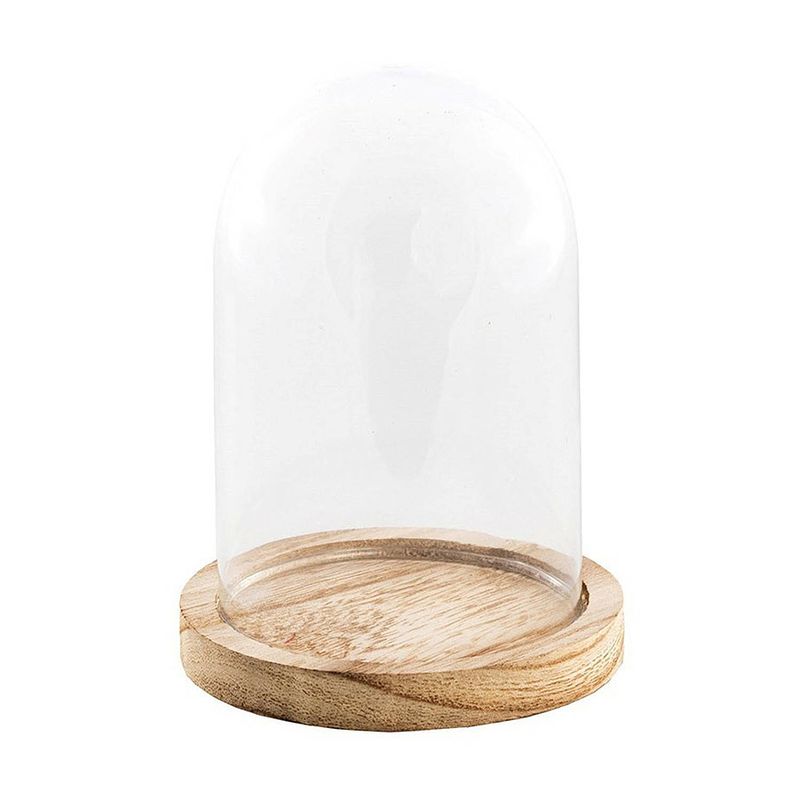 Foto van Chaks decoratie stolp - glas - houten plateau - d14 x h21 cm - decoratieve stolpen