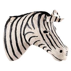 Foto van Clayre & eef wanddecoratie zebra 27 cm zwart wit papier ijzer textiel muurdecoratie zwart muurdecoratie