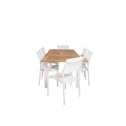 Foto van Panama tuinmeubelset tafel 90x152/210cm en 6 stoel santorini wit, naturel.