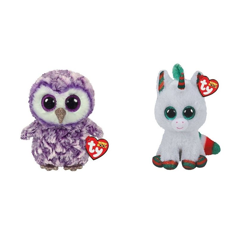 Foto van Ty - knuffel - beanie boo's - moonlight owl & christmas unicorn